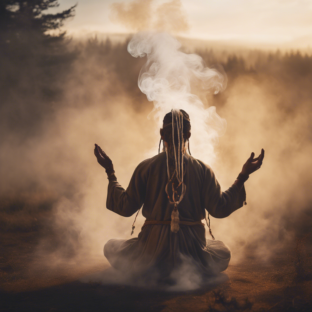 Práctica chamánica con humo de salvia para limpieza espiritual.