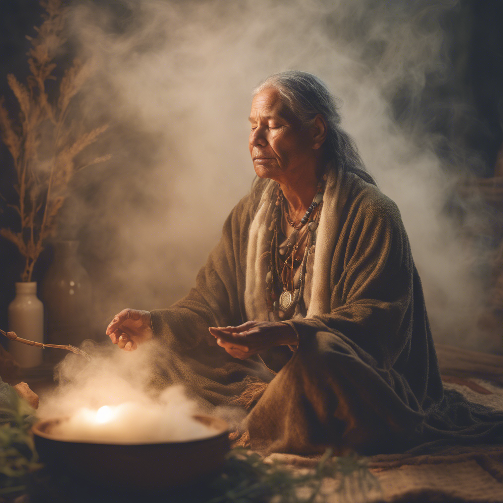 Práctica chamánica con humo de salvia para limpieza espiritual.